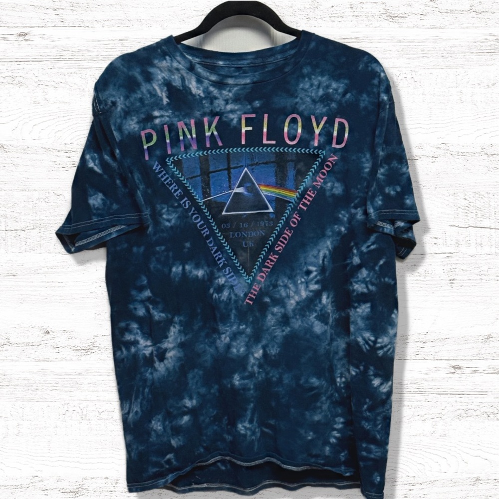 Pink Floyd Dark Side of the Moon Women’s Blue Tie Dye T Shirt Size Medium